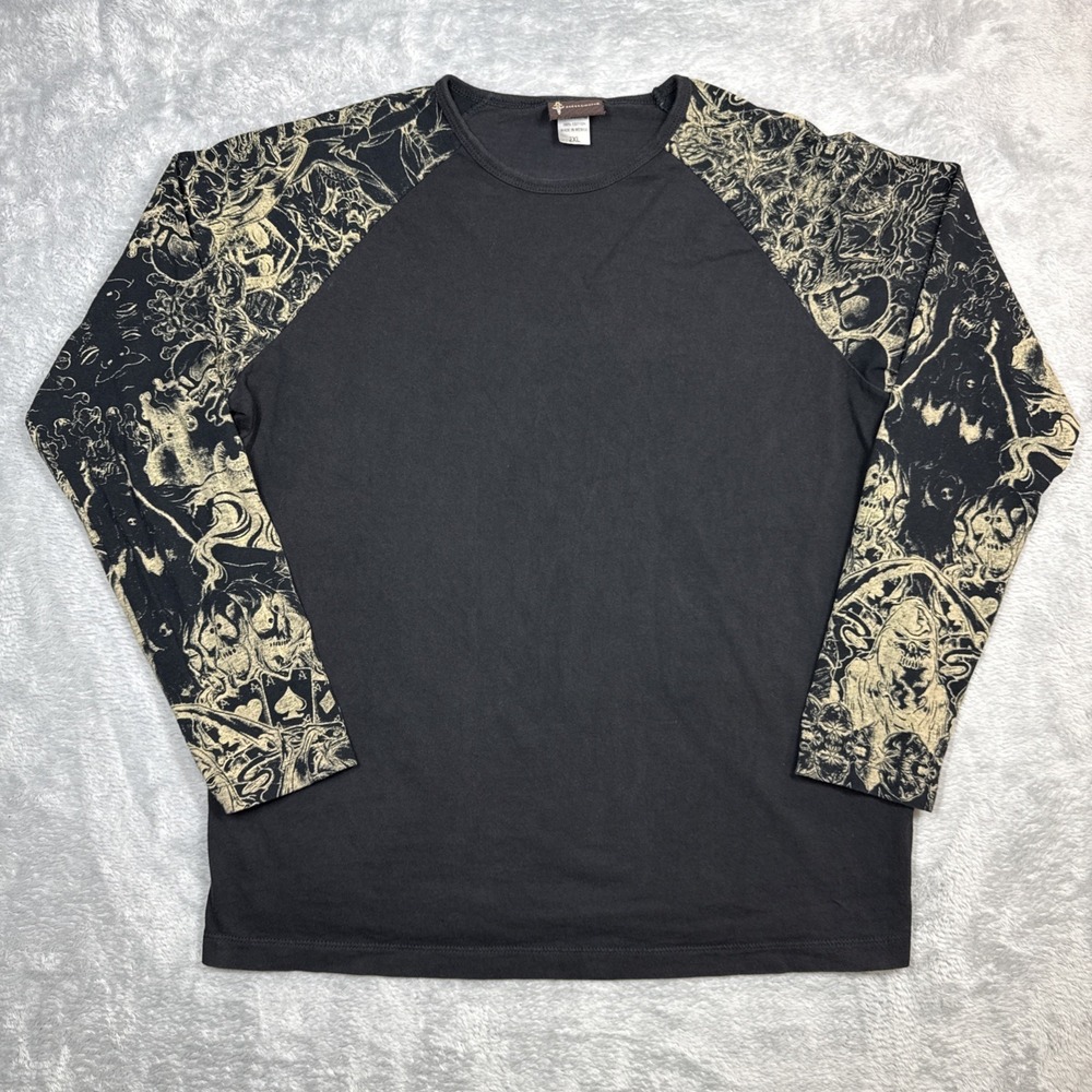 Aces And Eights Shirt Men 2XL Black Sleeve Print Tattoo Goth Y2K